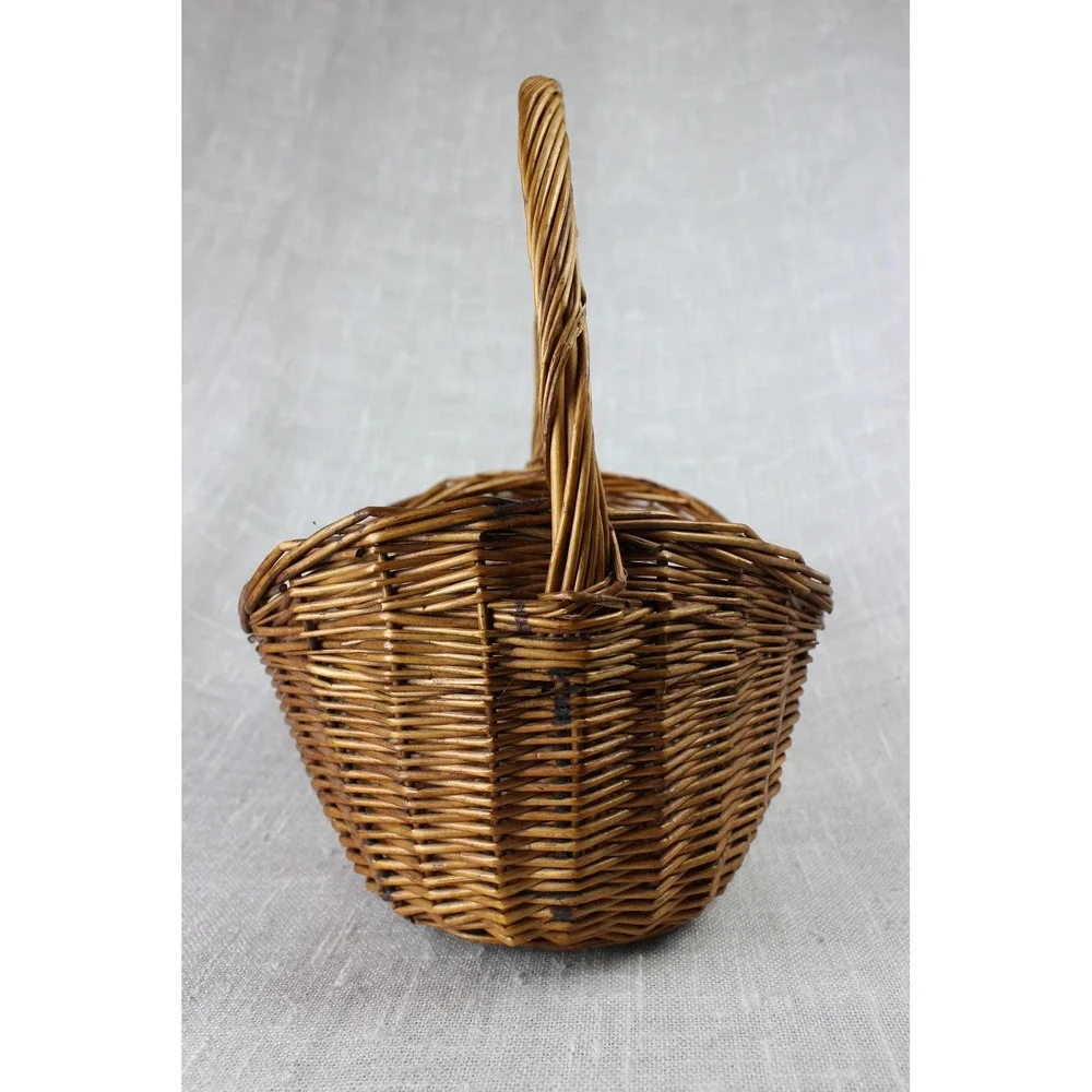 Vintage Woven Wicker Basket with Handle Brown Willow Picnic Gathering Decor